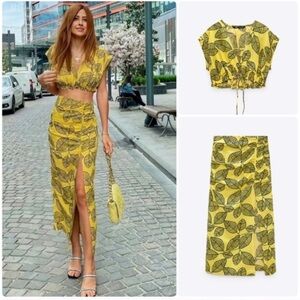 ZARA 2 PIECE LINEN CROPPED TOP AND RUCHED SKIRT